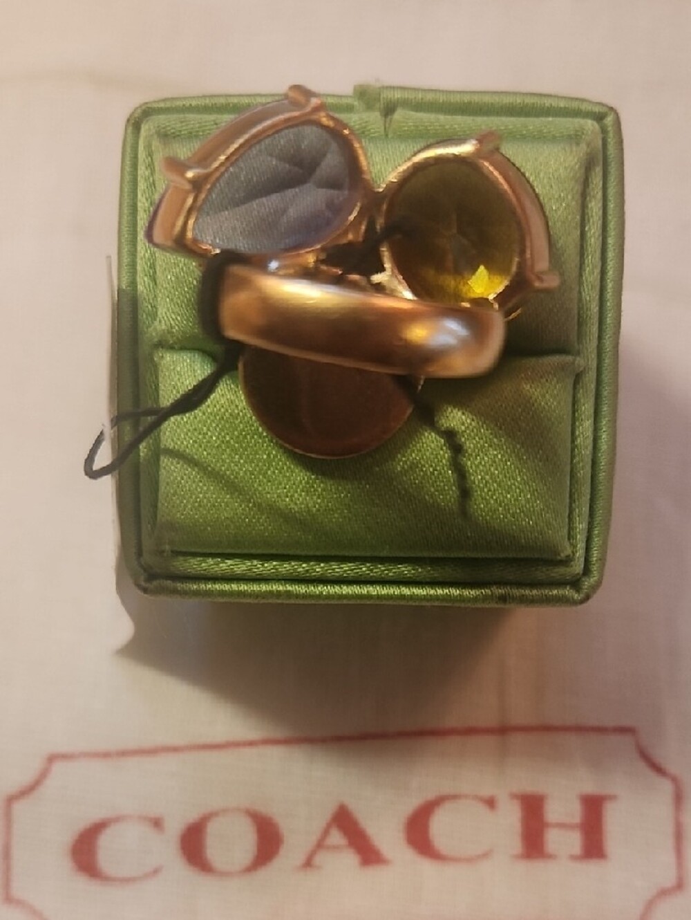 Coach Gold-Tone Ring with Purple and Amber Stones - Picture 6 of 9